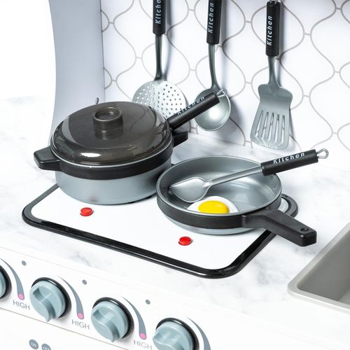 מטבח מעץ לילדים עם כיריים אורות וצלילים שלל אביזרי משחק - דגם אביב