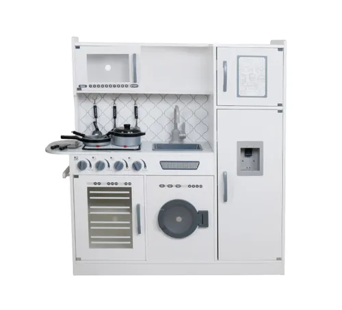 מטבח מעץ לילדים עם כיריים אורות וצלילים שלל אביזרי משחק - דגם אביב