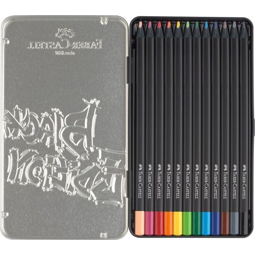 סט 12 עפרונות צבעוניים עם עץ שחור Black Edition (בקופסת מתכת)