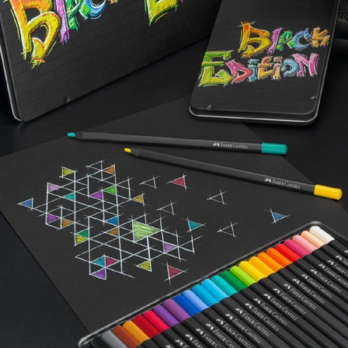 סט 12 עפרונות צבעוניים עם עץ שחור Black Edition (בקופסת מתכת)