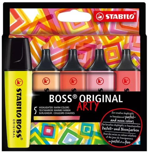 סט 5 טושי הדגשה זוהרים STABILO BOSS - צבעים חמים