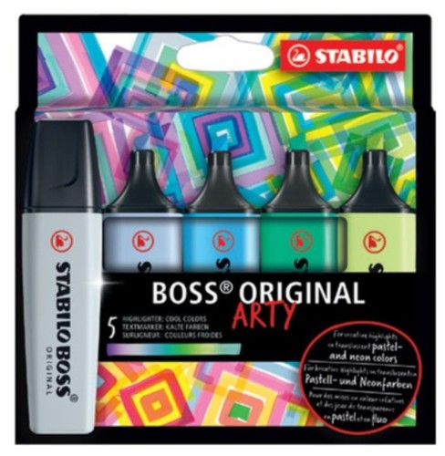 סט 5 טושי הדגשה זוהרים STABILO BOSS - צבעים קרים