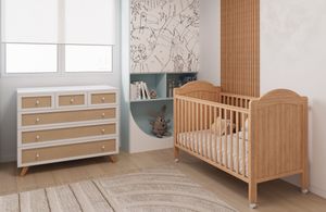 חדר לתינוק - קייפטאון שידה 120 ס"מ טריקה שקטה ומיטת תינוק 2 ב 1 עם קיט מיטת מעבר כלול - לבן/טבעי