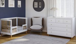 חדר לתינוק - בנקוק שידה 120 ס"מ טריקה שקטה ומיטת תינוק 2 ב 1 עם קיט מיטת מעבר כלול