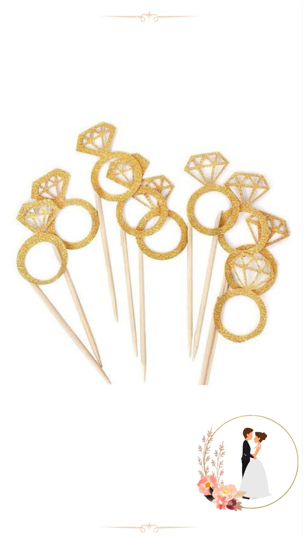 קיסם טבעת גליטר זהב 12 יח