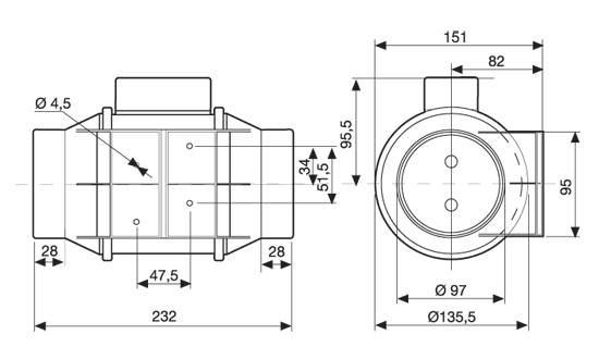 מפוח קווי מושתק 4" מדגם S&P TD-SILENT 160/100