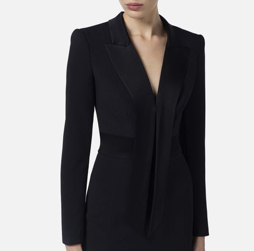 Crêpe tuxedo mini-dress with satin lapels
