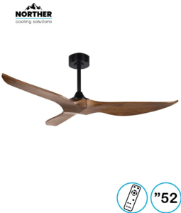 מאוורר תקרה 52" TRINITY כנפיים מעץ מלא +שלט שחור+עץ NORTHER