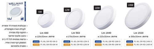 גוף תאורה לבן צמוד תקרה 6W DL מבית WELLMAX