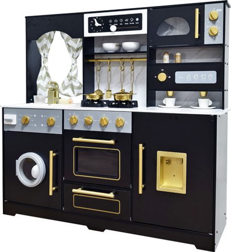 מטבח גדול לילדים עם מקרר, מכונת כביסה, כיור, מכונת קרח וכיריים אורות וצלילים ו 17 אביזרים - רפאל