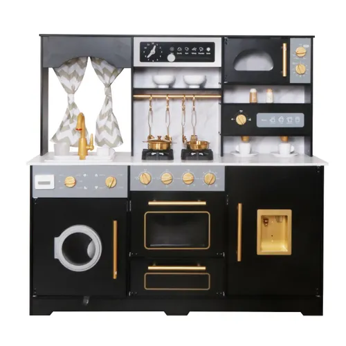 מטבח גדול לילדים עם מקרר, מכונת כביסה, כיור, מכונת קרח וכיריים אורות וצלילים ו 17 אביזרים - רפאל