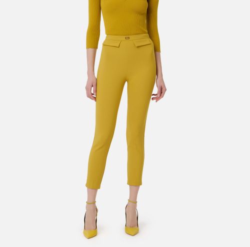 Crêpe slim-fit trousers with logo plaque