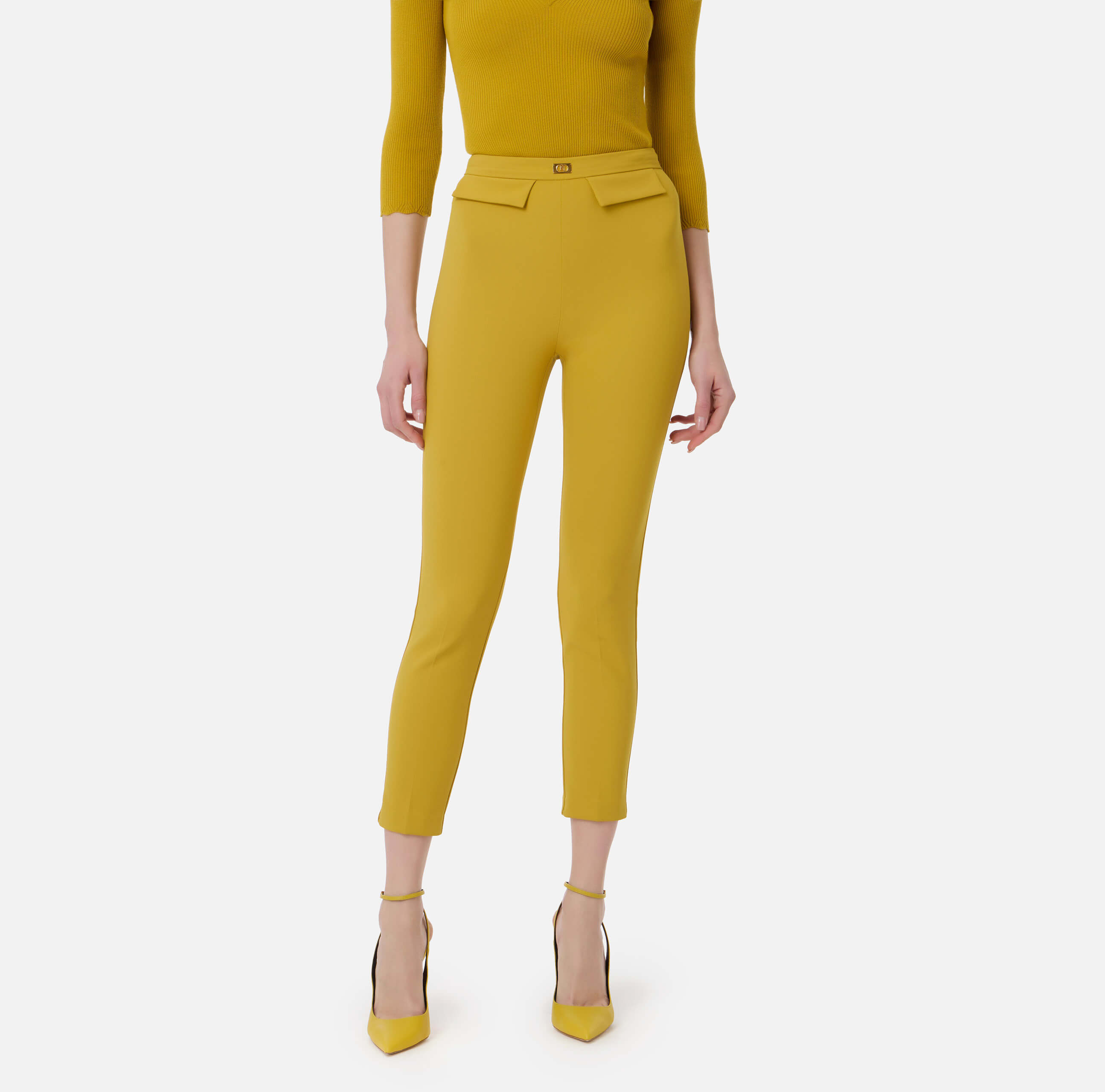 Crêpe slim-fit trousers with logo plaque