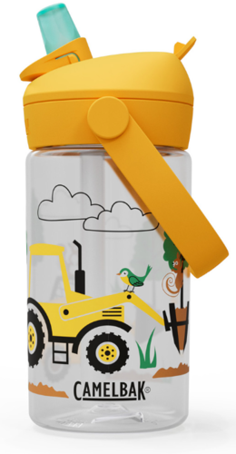 בקבוק שתייה לילדים Thrive Flip Straw 400ml צהוב/לבן/טרקטורים - Camlback 