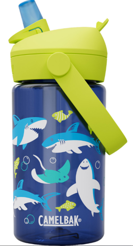 בקבוק שתייה לילדים Thrive Flip Straw 400ml כחול כהה/צהוב/כרישים ודגים - Camlback 
