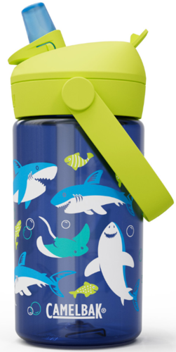 בקבוק שתייה לילדים Thrive Flip Straw 400ml כחול כהה/צהוב/כרישים ודגים - Camlback 