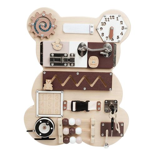 לוח פעילות מונטסורי מעץ ביזי בורד עם שלל הפעלות - דב