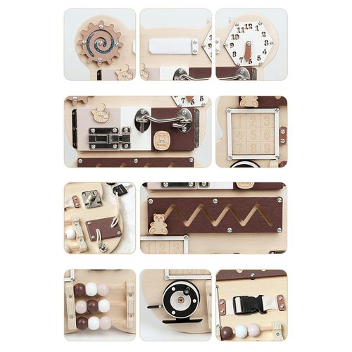 לוח פעילות מונטסורי מעץ ביזי בורד עם שלל הפעלות - דב