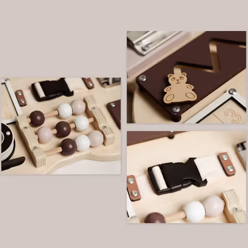 לוח פעילות מונטסורי מעץ ביזי בורד עם שלל הפעלות - דב