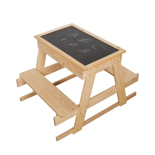 שולחן פיקניק מעץ לילדים 3 ב 1 עם לוח גיר ושולחן חול
