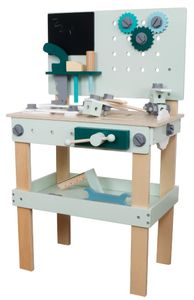 שולחן כלי עבודה לילדים מעץ עם למעלה מ 25 כלים ואביזרי משחק - טורקיז