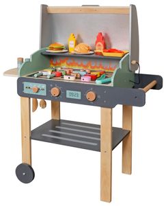 עמדת גריל מנגל מעץ למשחק עם למעלה מ 30 אביזרים משחק