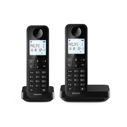 טלפון אלחוטי 2 שלוחות בעברית Philips D2702B/25 פיליפס  