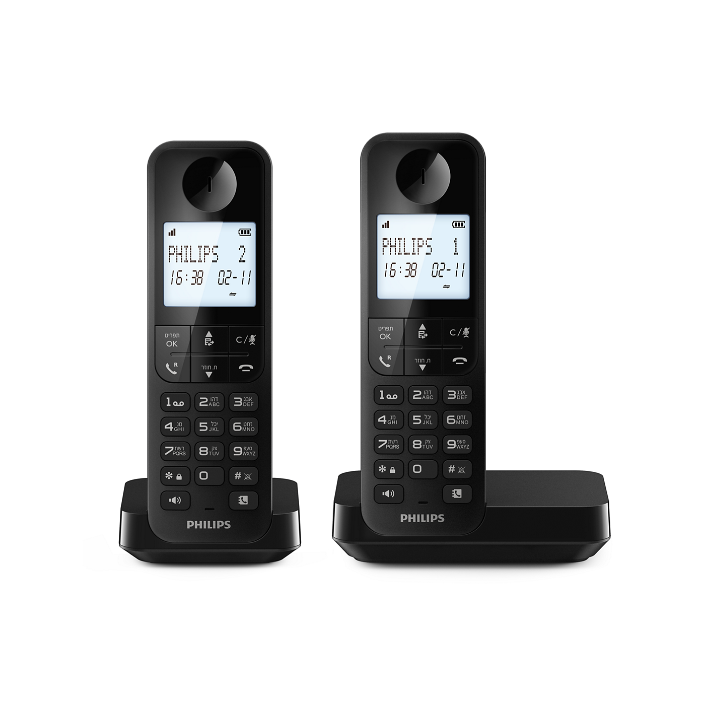 טלפון אלחוטי 2 שלוחות בעברית Philips D2702B/25 פיליפס  
