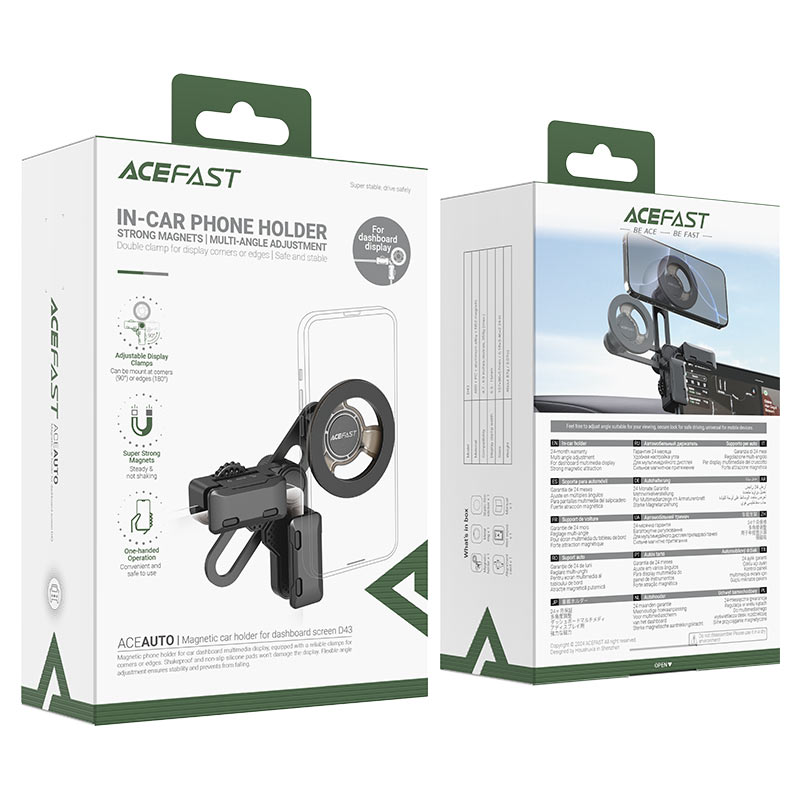 זרוע מגנטית לרכב עם טעינה אלחוטית MagSafe מבית ACEFAST למסך הדשבורד ברכב בצבע שחור
