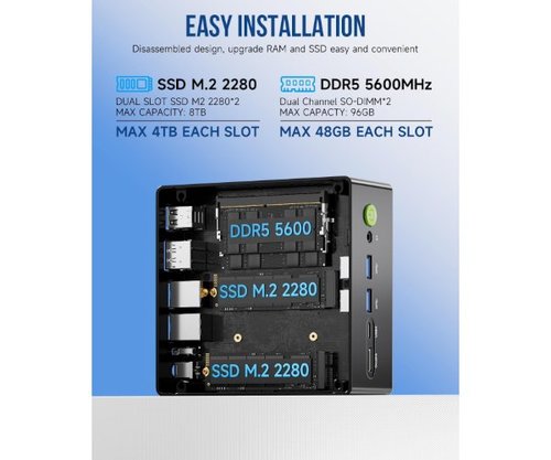 מחשב נייח מיני גיימינג מחשב נייח קטן GMK K8 Tec Plus AMD 8845HS 32GB DDR5 1TB WIN11PRO Wifi Bluetooth שלוש שנים אחריות רשמית