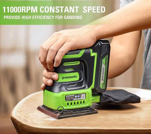 מלטשת רוטטת מרובעת GREENWORKS 24V דגם 99683 עם 11,000 רטיטות בדקה, משקל 2.3 ק