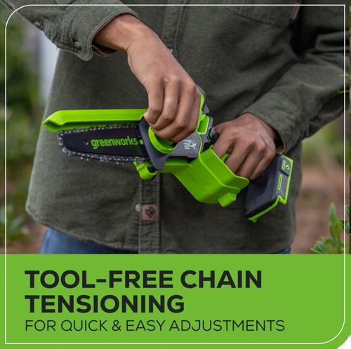 מסור שרשרת מיני GREENWORKS 24V Brushless דגם 99543-1 עם להב 10 ס