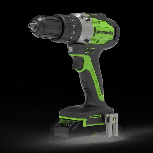 מברגה/מקדחה GREENWORKS 24V Brushless דגם GD24DD60 עם מנוע מתקדם ומומנט 60Nm לביצועים מקצועיים בקידוח והברגה
