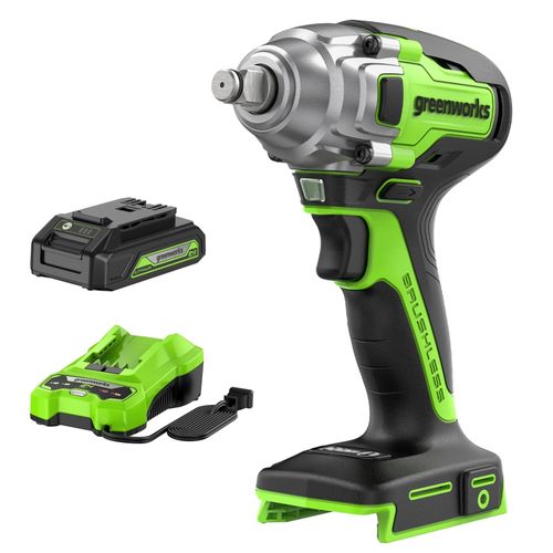 מפתח רטיטה GREENWORKS 24V דגם 99708 עם 2 סוללות 2.0Ah, מטען מהיר ותיק נשיאה לביצועים מקצועיים מושלמים