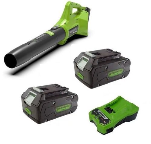 מפוח עלים GREENWORKS GEN2 24V דגם 99506-12 עם שתי סוללות 4 אמפר ומטען כפול, מהירות אוויר 145 קמ