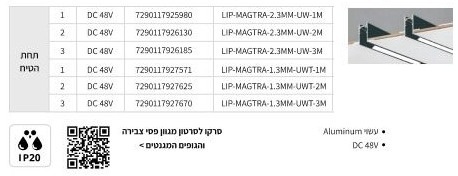 פס צבירה לגופי תאורה מגנטי תחת הטיח 1M כולל דרייבר 100W 48V מבית Liper 