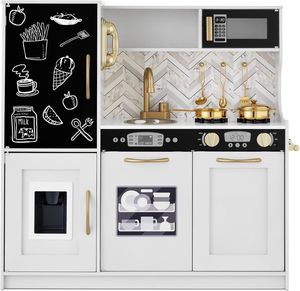 מטבח משחק לילדים תאורת LED, תנור חשמלי, מיקרוגל חשמלי, מכונת קרח חשמלית עם אורות וצלילים ולוח ציור עם גיר - הראל