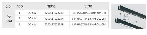 פס צבירה לגופי תאורה מגנטי על הטיח 2M כולל דרייבר 100W 48V מבית Liper 