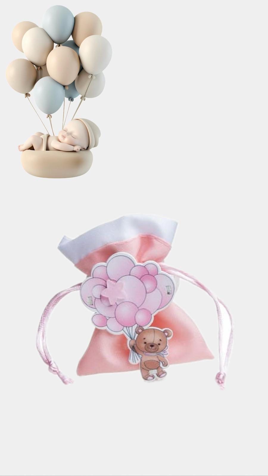כלי עץ דובי + שקית בד ורוד 7*10 ס"מ - בלונים 
