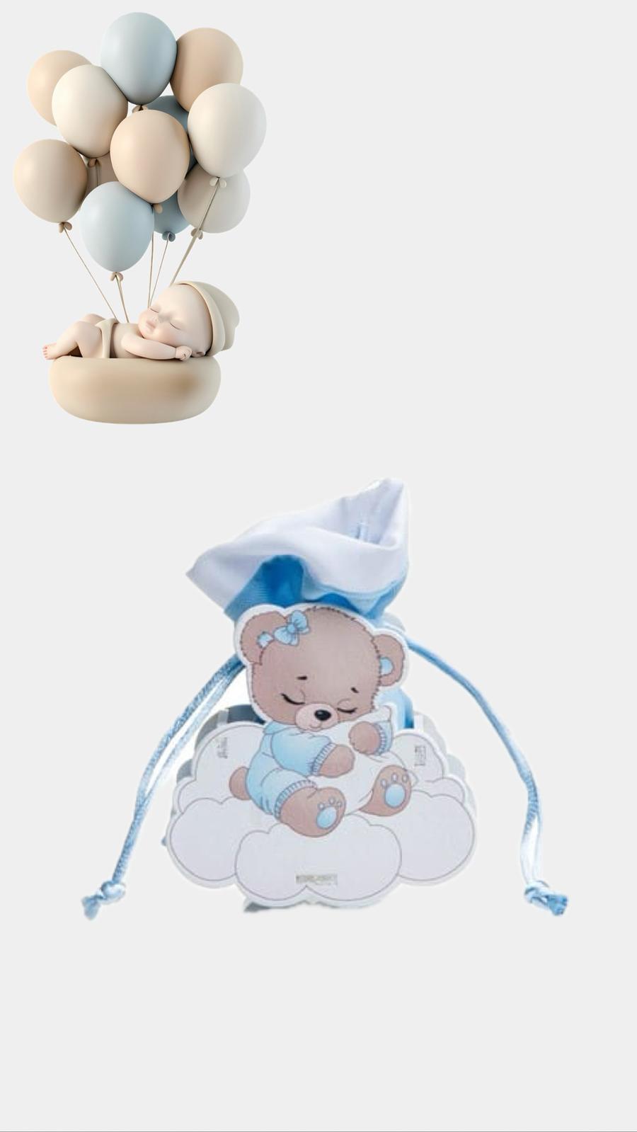 כלי עץ דובי + שקית בד כחול 7*10 ס"מ - עננים 