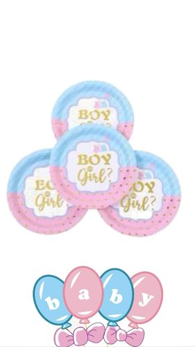 צלחות קטנות BOY OR GIRL מטאלי 8 יח’