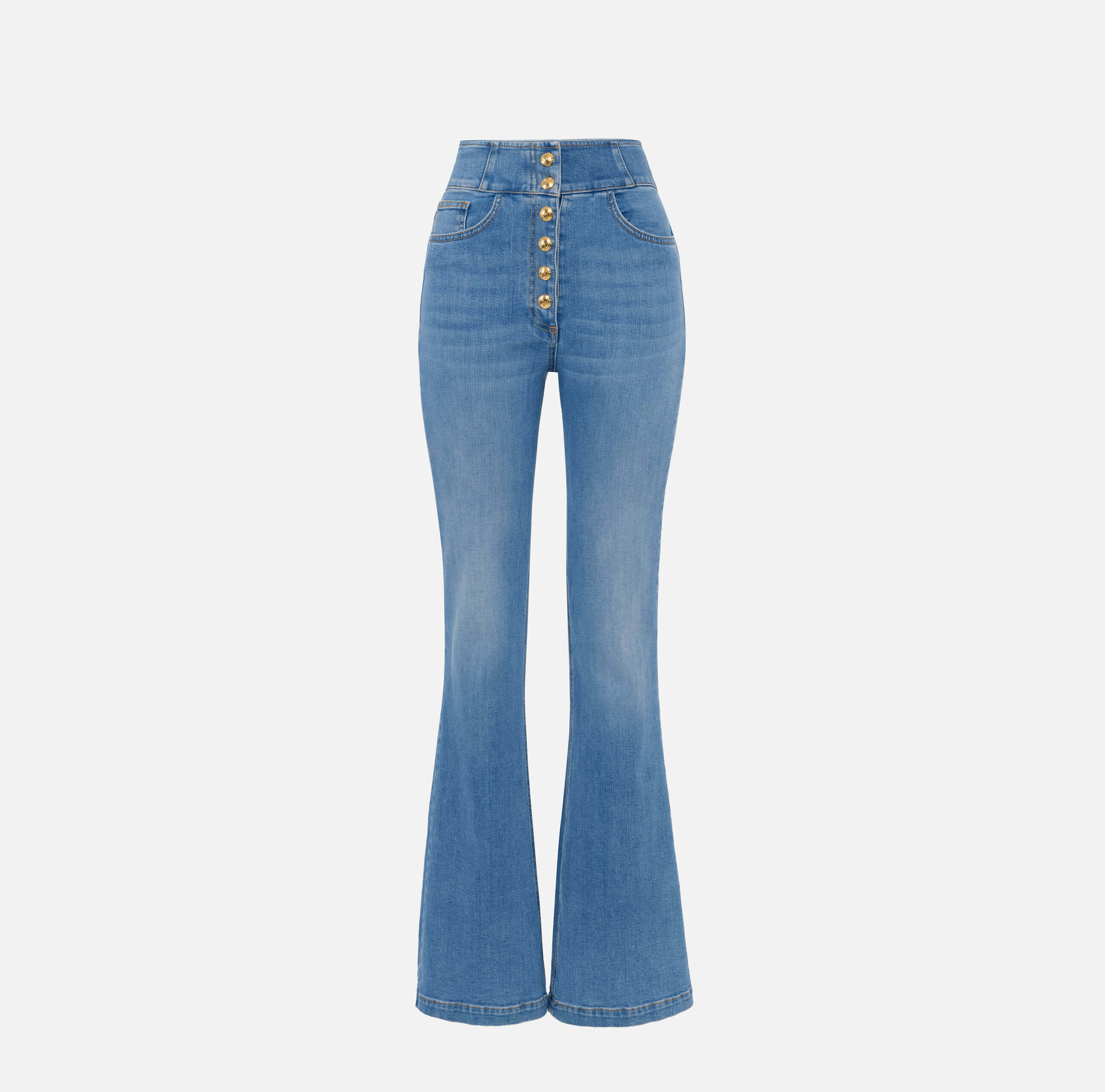 High-waist jeans with logo buttons