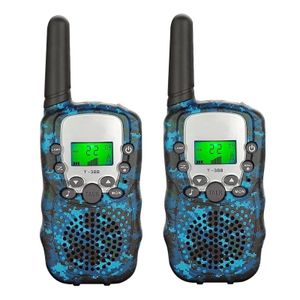 זוג מכשירי קשר ווקי טוקי לילדים עד טווח של 6 ק"מ עם מסך LED ופונקציית VOX - כחול הסוואה