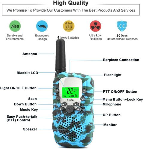 זוג מכשירי קשר ווקי טוקי לילדים עד טווח של 6 ק