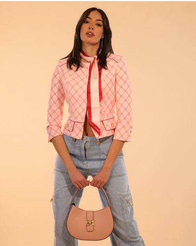 Jacket in printed stretch crêpe fabric with removable foulard scarf