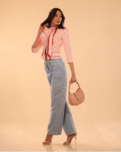 Jacket in printed stretch crêpe fabric with removable foulard scarf