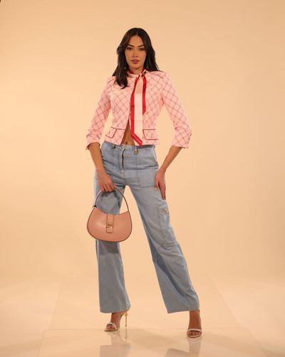 Jacket in printed stretch crêpe fabric with removable foulard scarf
