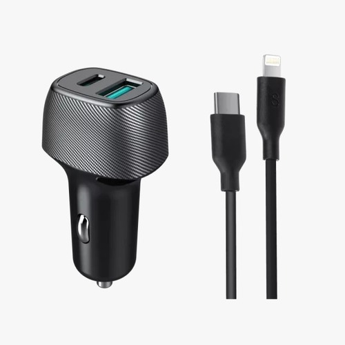 מטען לרכב מהיר עם כבל Iphone to Type c + PD25W+QC18W מבית MIRACASE מירקייס Silver Line  99317-000-21 מטען שקע מצת רכב