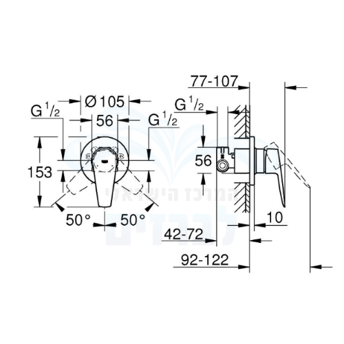BAUEDGE | סט אינטרפוץ 3 דרך קומפלט Grohe BAU EDGE 29040001 | כרום ניקל