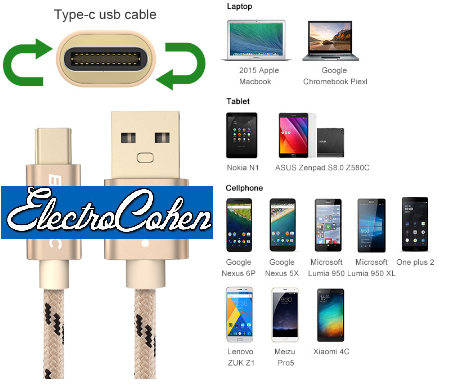 כבל טעינה מהירה והעברת נתונים USB C עבה באורך 2M